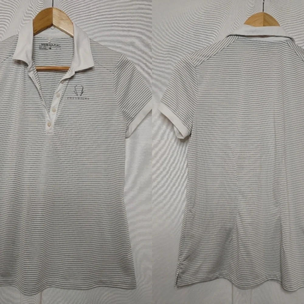 Nike Women's Golf Polo Shirt Short‎ Sleeve Gray White Stripe 725585-100 Large L